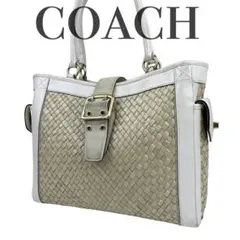 美品 COACH ハンドバッグ フリンジ 編み込み レザー アイボリー y2k
