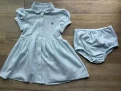 Ralph Lauren 水色×白ストライプ ワンピース 12M ベビー服