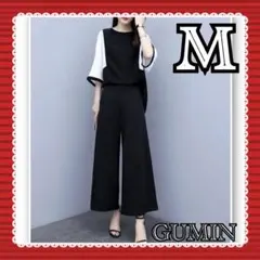 モノトーン セットアップ 上下セット フォーマル ワイドパンツ 体型カバー M