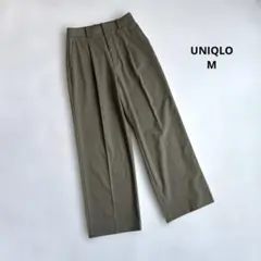 M｜ユニクロ　タックワイドパンツ　オリーブ　汚れあり
