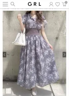 【美品】GRL tt005 花柄Vネックリブウエストフレアワンピース