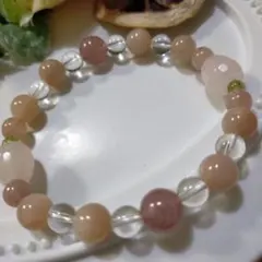 天然石ブレスレット　ローズクォーツりんご型　ピーチムーンストーン　他
