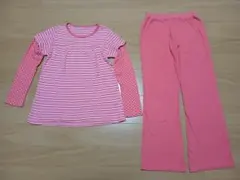 XLサイズ キッズパジャマ ルームウェア ユニクロ可愛いピンクボーダー＆ドット柄