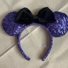 ディズニーランド/シー 紫色スパンコール ミッキー耳カチューシャ