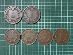 【角ウロコ】 竜二銭 一銭 銅貨 まとめて 6枚セット
