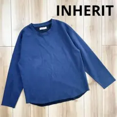 INHERIT ネイビー 長袖カットソー　スエード タッチ　プルオーバー　Mのサムネイル