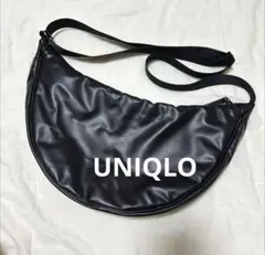 ユニクロ UNIQLO C ラウンドショルダー バッグ レザータッチ ブラック