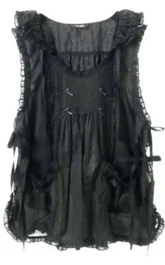 新品 ピンクハウス♥うさぎの耳フード付きローンタブリエ／黒のサムネイル