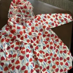 赤い花柄レインコート キッズ用　130cm