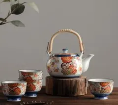 有田焼風 花柄金彩 茶器セット 土瓶と湯呑み 4 個 おしゃれ和食器