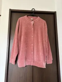コーデュロイ ピンク 長袖カーディガン Lサイズ