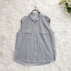 ジーユー　ノースリーブコットンシャツ（M）ストライプ柄