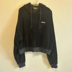 stüssy 黒 ベロア フード付きパーカー