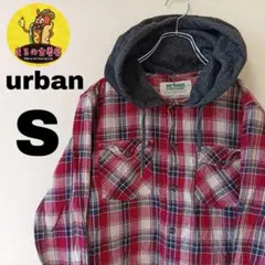 USA古着 urban　ネルシャツパーカーS　レッドネイビー　チェック