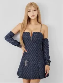 jewels 2WAYスリーブデニムキャミプリーツミニドレス/キャバドレス