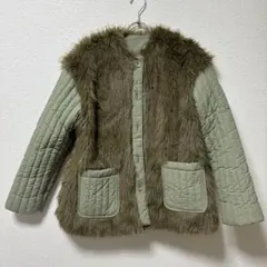 【Pauline Blue】極美品 オリーブグリーン ファーコート ノーカラー