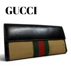 GUCCI グッチ 長財布 シェリーライン キャンバス レザー 本革 茶
