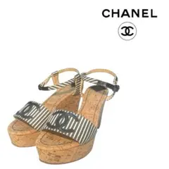 CHANEL シャネル ストライプ コルク ウェッジソール サンダルのサムネイル