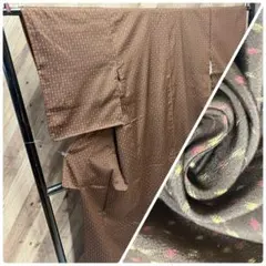 ク*ん様 Z1389 茶色地にドット柄 正絹 小紋着物 袷着物 無地八掛1/23