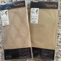 靴下屋格子柄ラメドットタイツ２足ベージュベージュシルバー