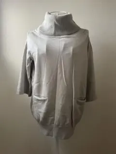 タートルネック ニット セーター 七部袖 グレー