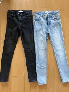 ZARA スキニーデニム ダメージブラック&ライトブルー　XSサイズ