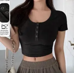 SHEIN 黒Tシャツ クロップシャツ 半袖 チビT S