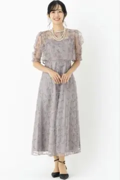 レース マキシ丈ドレス Mサイズ モーブ