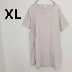 送料込❤【XL】薄いピンク Vネック Tシャツ 半袖シャツ シンプル