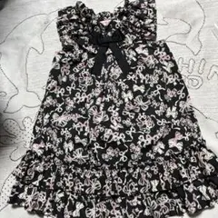 美品♡メゾピアノ♡リボン柄フリル付き半袖ワンピース♡１３０