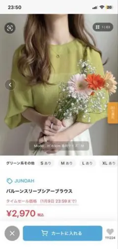 JUNOAH バルーンスリーブシアーブラウス