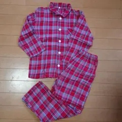 赤と青のチェック柄 長袖パジャマ 100cm