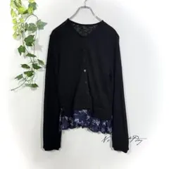 ロイヤルパーティミューズ ドッキングカーディガン リネン混 花柄シフォン 裾切替のサムネイル