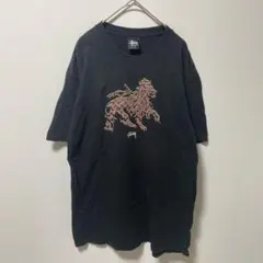 STUSSY ステューシー ライオンプリント 半袖Tシャツ ブラック M 古着