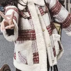 ジャケット テーラードジャケット ウール格子柄ショートボアコート