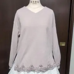 axes femme 淡ピンクレースカットソー