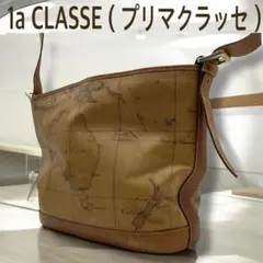 【美品】プリマクラッセ 地図柄 巾着ショルダー 茶系 PVC×レザー