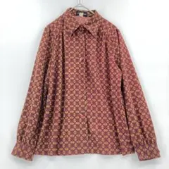 美品✨ アスコットランド 長袖 シャツ ブラウス ボルドー 馬柄 総柄 派 