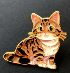 リアル猫 ラペルピン キジトラ猫 エナメル加工 合金 猫ブローチ ねこ ギフト
