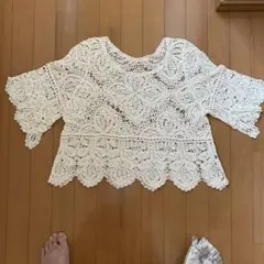 レース編みホワイトトップス Fサイズ