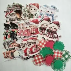 Xmas猫ちゃんカット済コラージュシート＆ダイカットレースペーパーセット