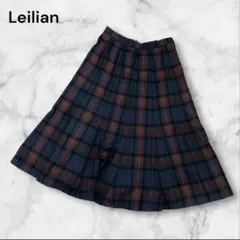 【希少美品】レリアン　総柄　チェック　ウールスカート　ひざ丈スカート　フレア