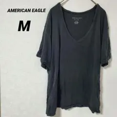 AMERICAN EAGLE Tシャツ ブラック VネックTシャツ 【M】