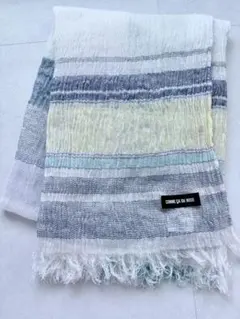 【美品】コムサデモード チェック柄シワ加工大判ストール グリーン系 綿麻混のサムネイル