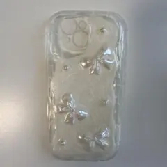 パールリボン付きクリアiPhone15ケース