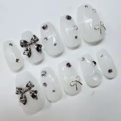 No30 オーダーネイルチップ ガーリーネイル 量産型 フレンチガーリー 韓国