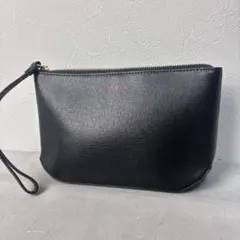 フルラ ポーチ クラッチバッグ レザー ブラック ロゴ印字