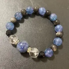 アクアマリン×シルバーシーンオブシディアン ブレスレット シルバー 