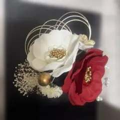 和装　髪飾り 赤 椿風 パール付き 成人式 卒業式 結婚式 振袖 前撮り