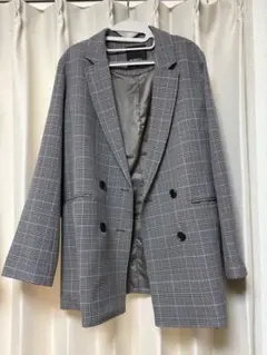 グレー系チェック ダブルブレスト テーラードジャケット L しまむら